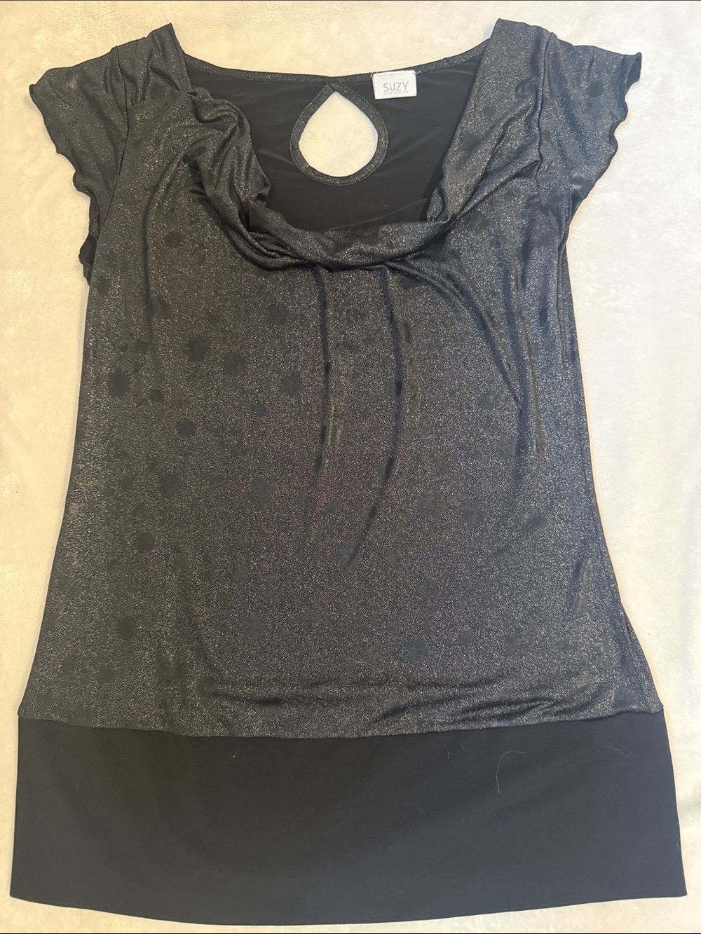 Black Shimmer Cowl Neck Women’s Top